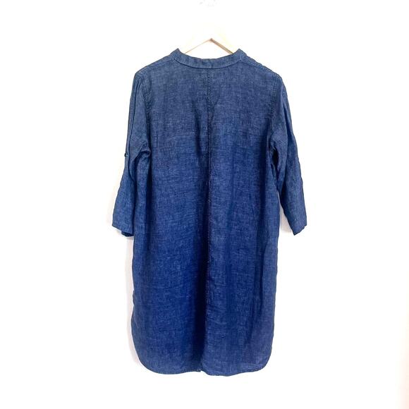 Eileen Fisher Popover Organic Linen Dress Size PM Black Lagenlook Minimal Boxy - Picture 2 of 7